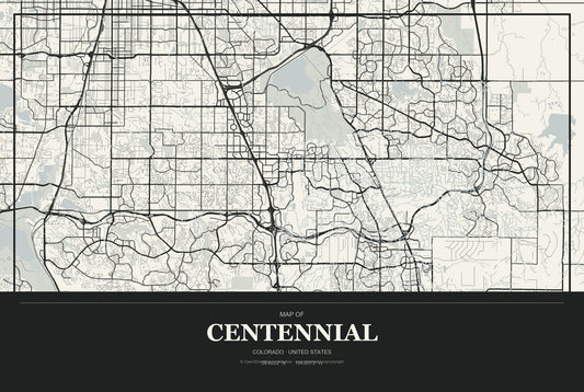 Centennial, Colorado City Map Aluminum Sign in Museum Plaque style