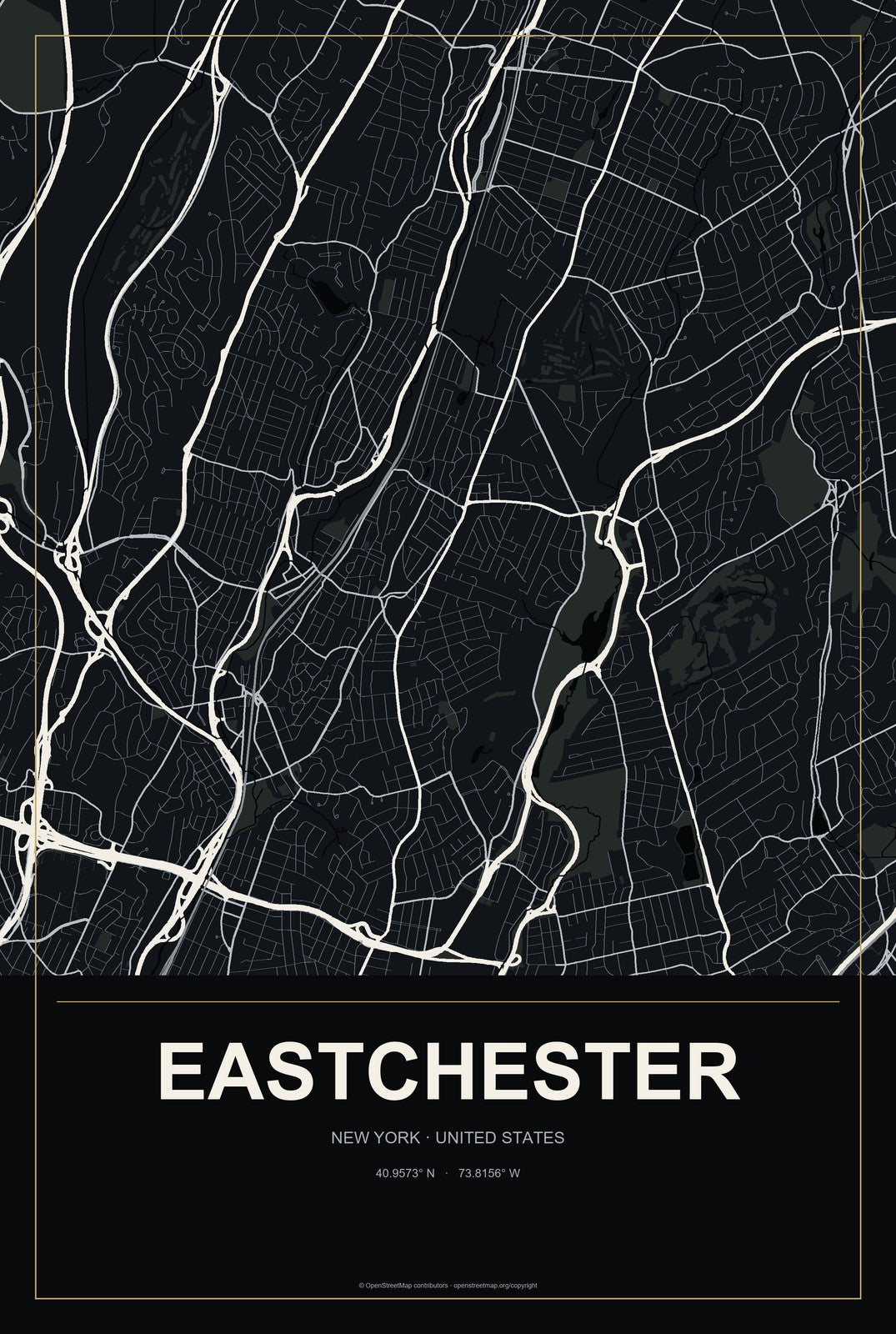 Eastchester, New York City Map Aluminum Sign in Metropolitan Noir style