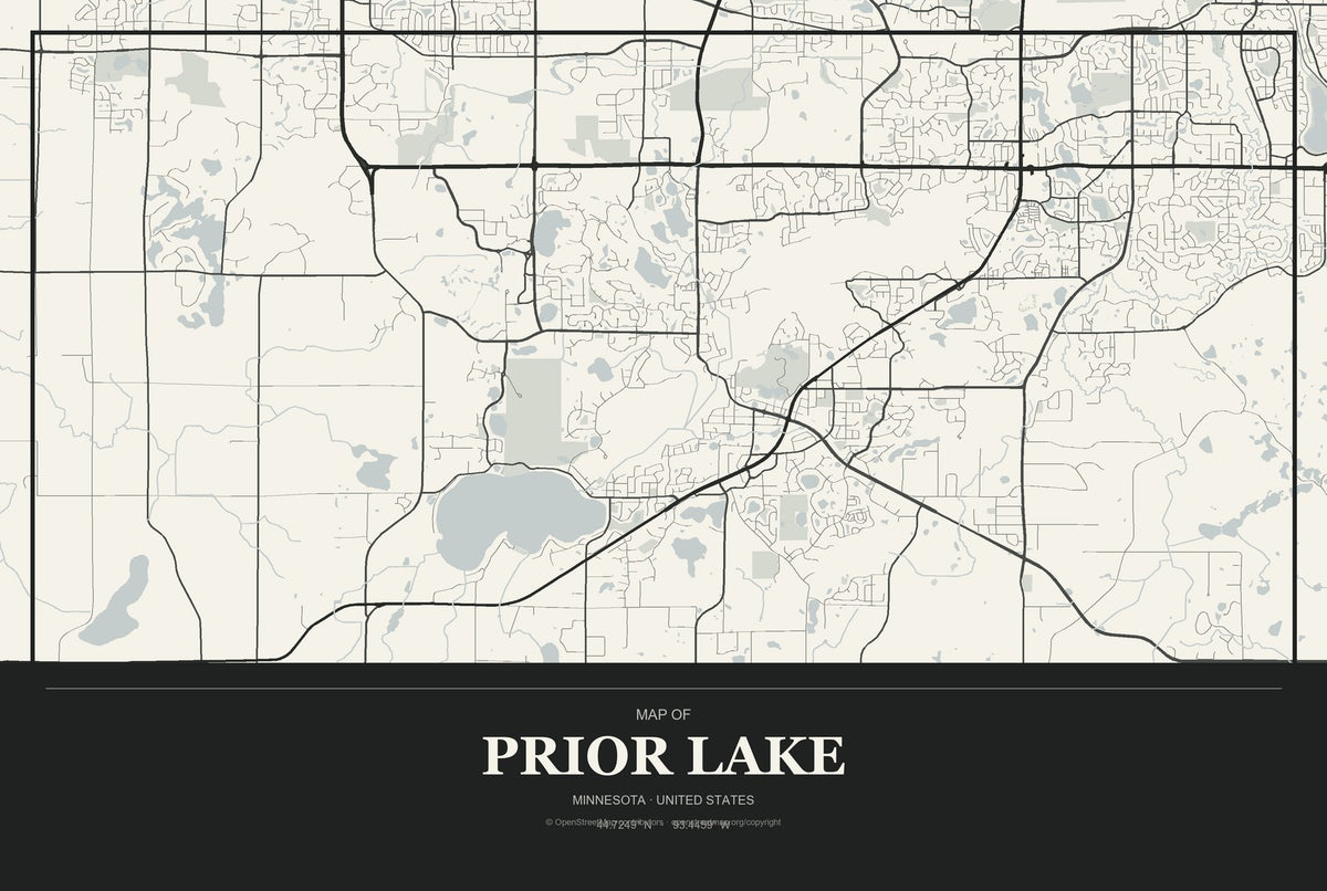 Prior Lake, Minnesota City Map Aluminum Sign in Museum Plaque style