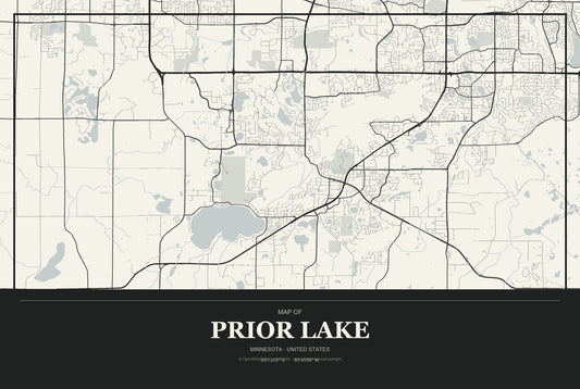 Prior Lake, Minnesota City Map Aluminum Sign in Museum Plaque style