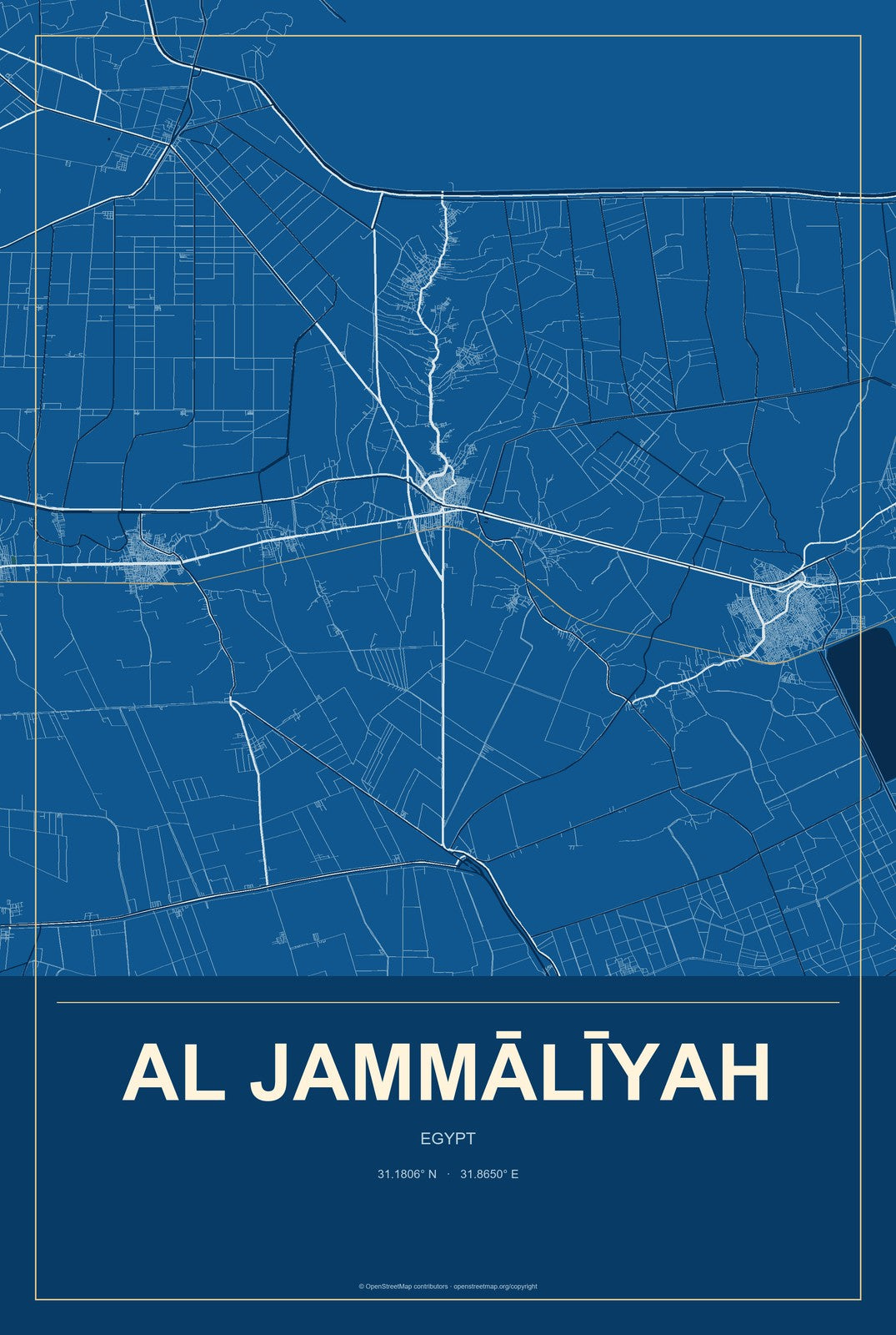 Al Jammālīyah, Egypt City Map Aluminum Sign in Harbor Cobalt style