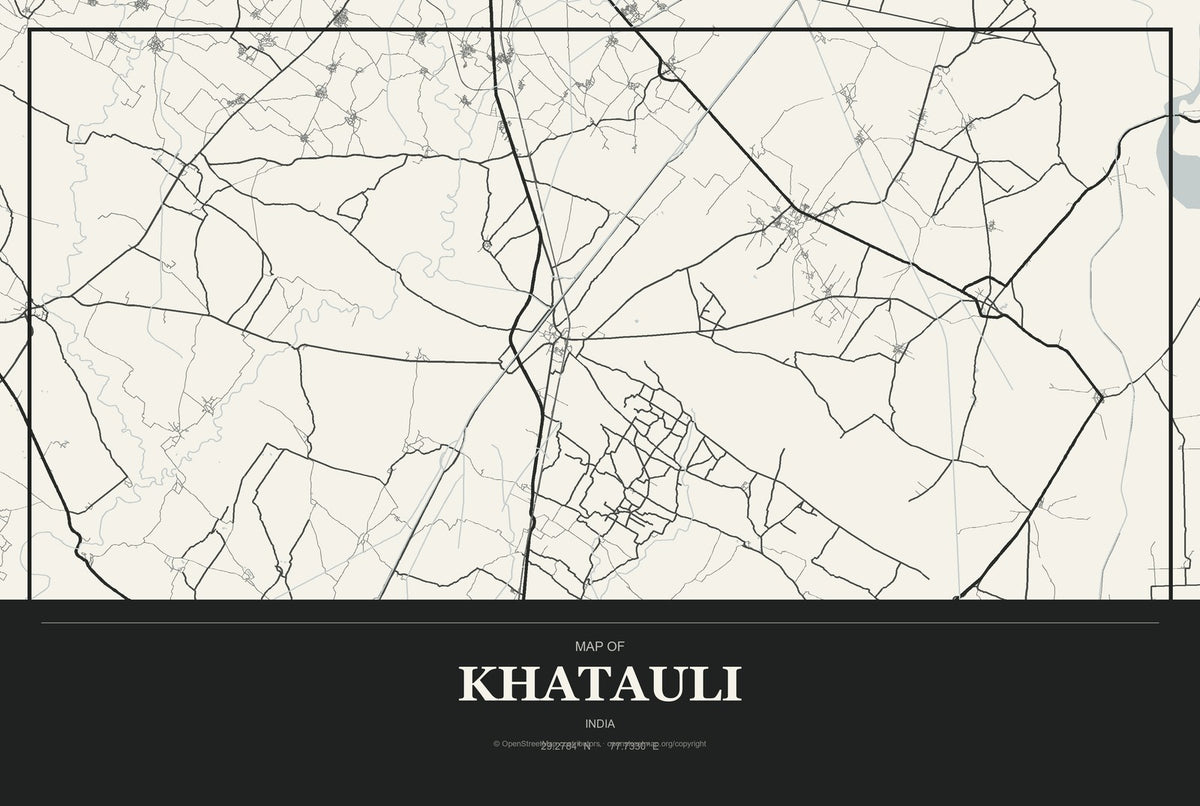 Khatauli, India City Map Aluminum Sign in Museum Plaque style