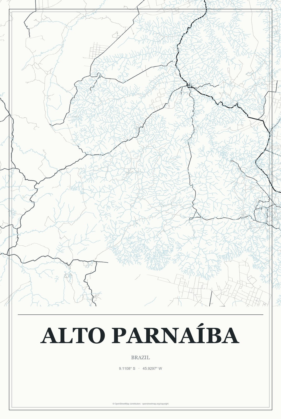Alto Parnaíba, Brazil City Map Aluminum Sign in Gallery Air style