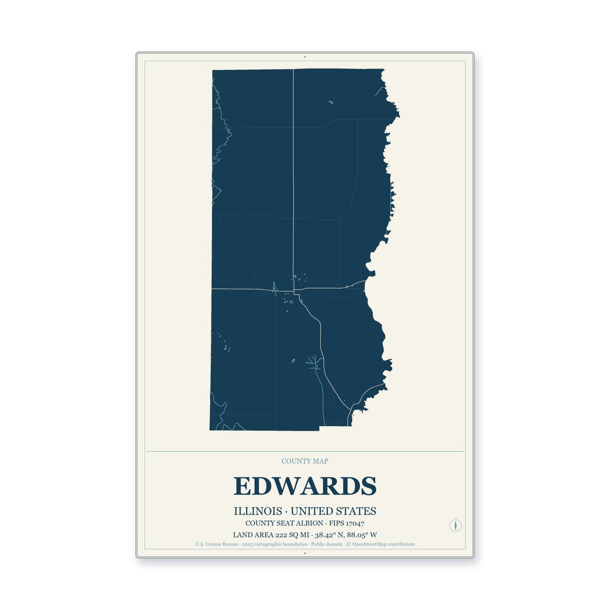 Edwards County, Illinois Map Aluminum Sign in Coastal Cutout style