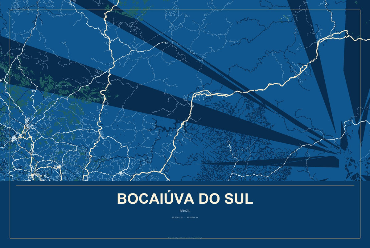 Bocaiúva do Sul, Brazil City Map Aluminum Sign in Harbor Cobalt style