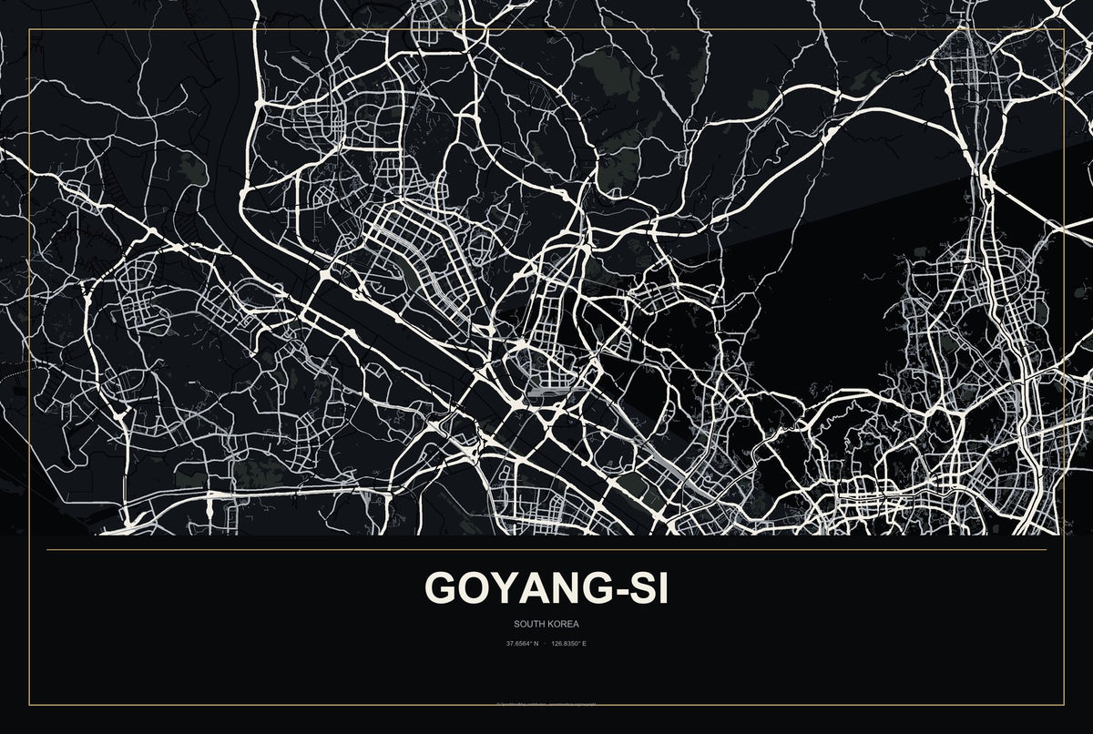 Goyang-si, South Korea City Map Aluminum Sign in Metropolitan Noir style