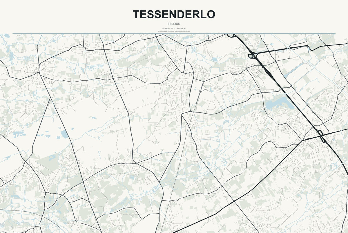 Tessenderlo, Belgium City Map Aluminum Sign in Headline Atlas style