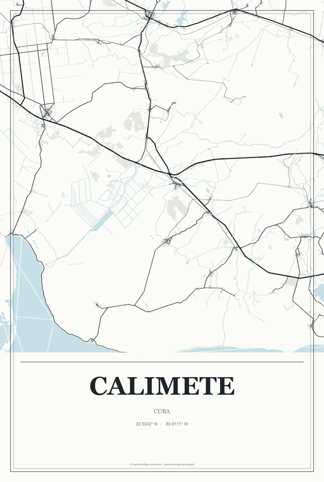 Calimete, Cuba City Map Aluminum Sign in Gallery Air style