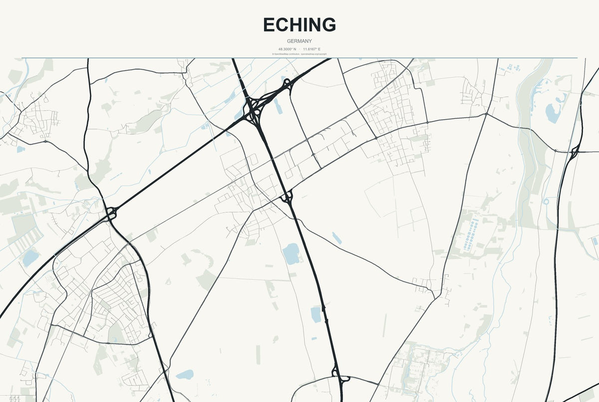 Eching, Germany City Map Aluminum Sign in Headline Atlas style