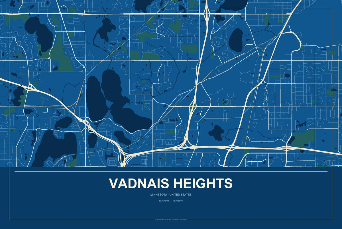 Vadnais Heights, Minnesota City Map Aluminum Sign in Harbor Cobalt style