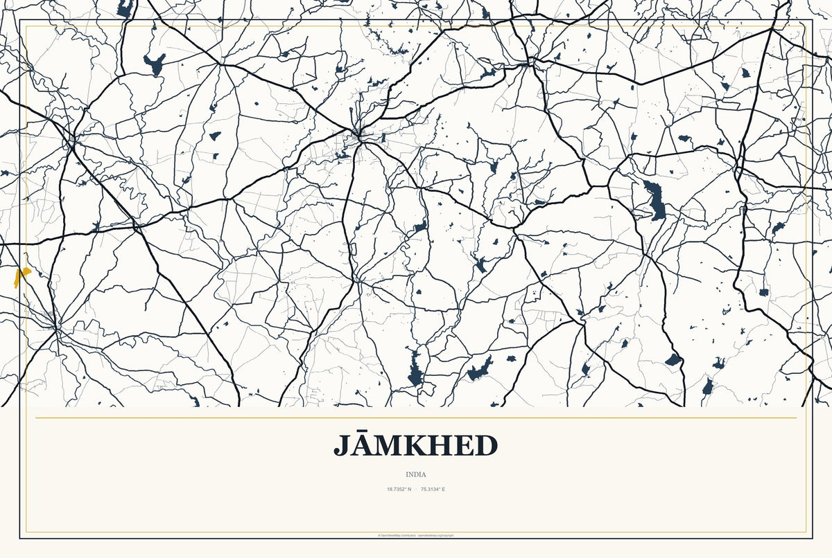 Jāmkhed, India City Map Aluminum Sign in Citrine Modern style