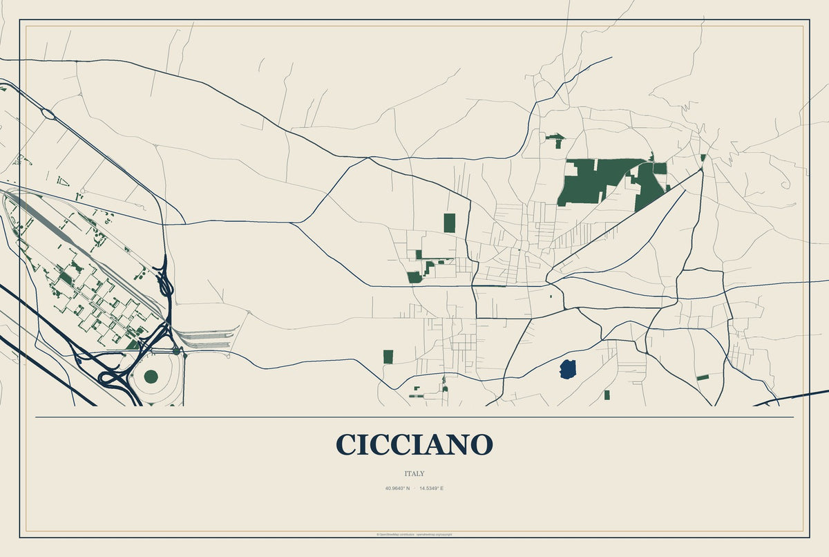 Cicciano, Italy City Map Aluminum Sign in Coastal Cutout style