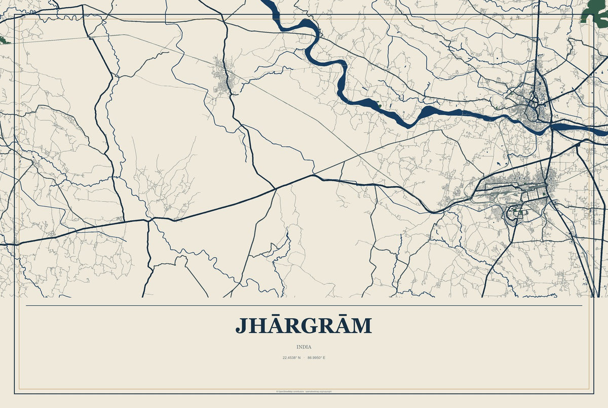 Jhārgrām, India City Map Aluminum Sign in Coastal Cutout style