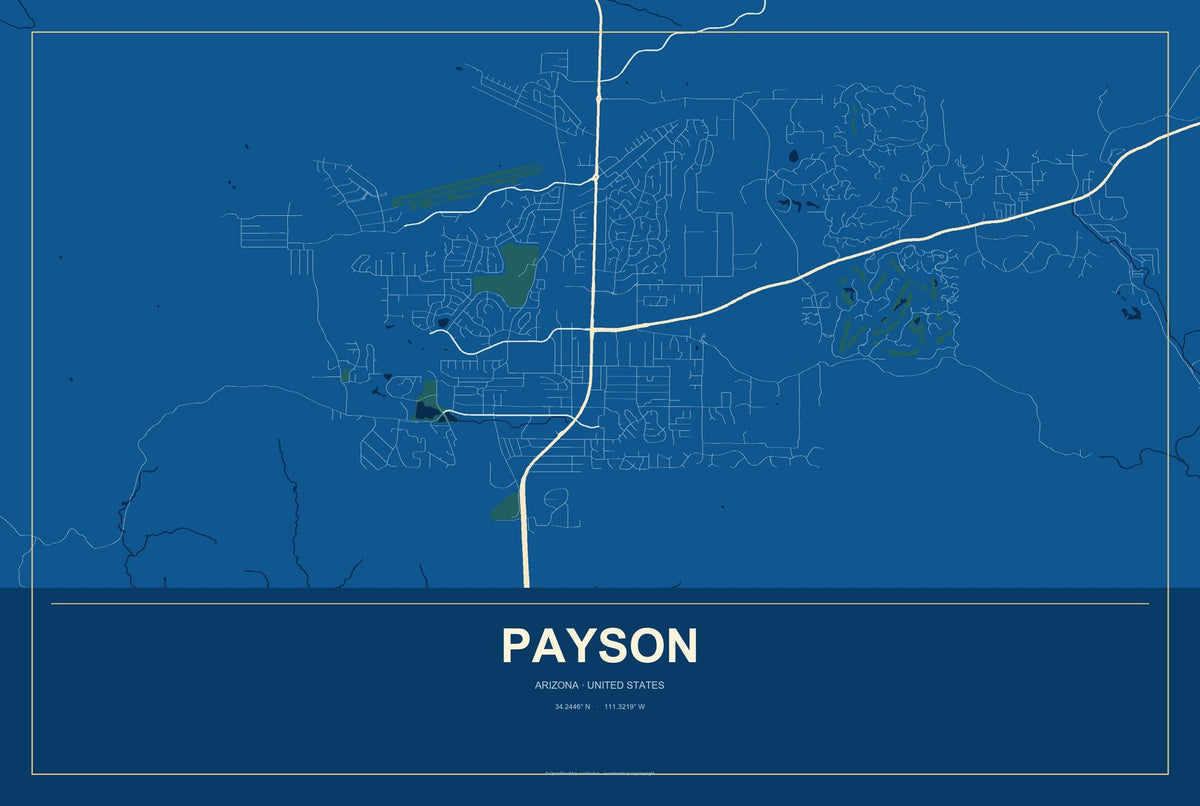Payson, Arizona City Map Aluminum Sign in Harbor Cobalt style