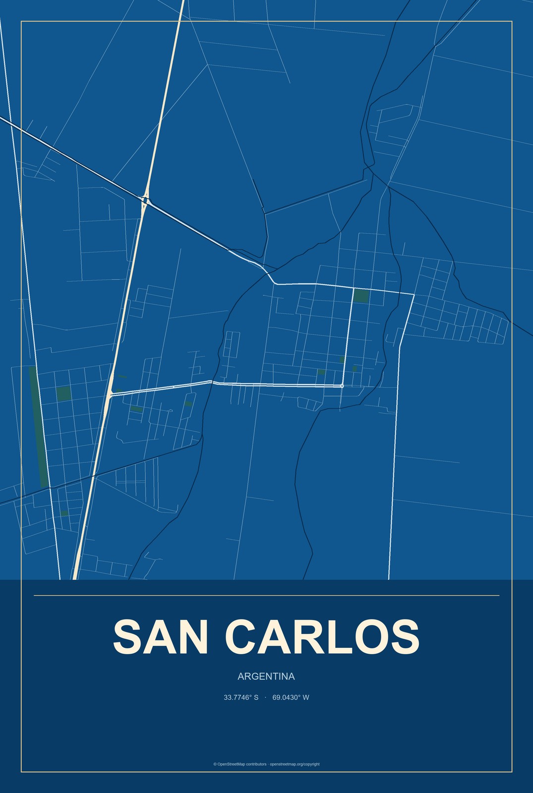 San Carlos, Argentina City Map Aluminum Sign in Harbor Cobalt style