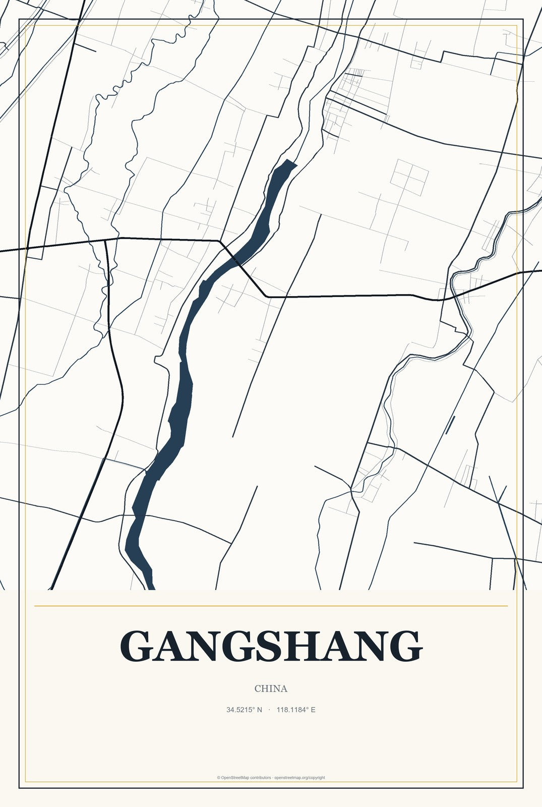 Gangshang, China City Map Aluminum Sign in Citrine Modern style