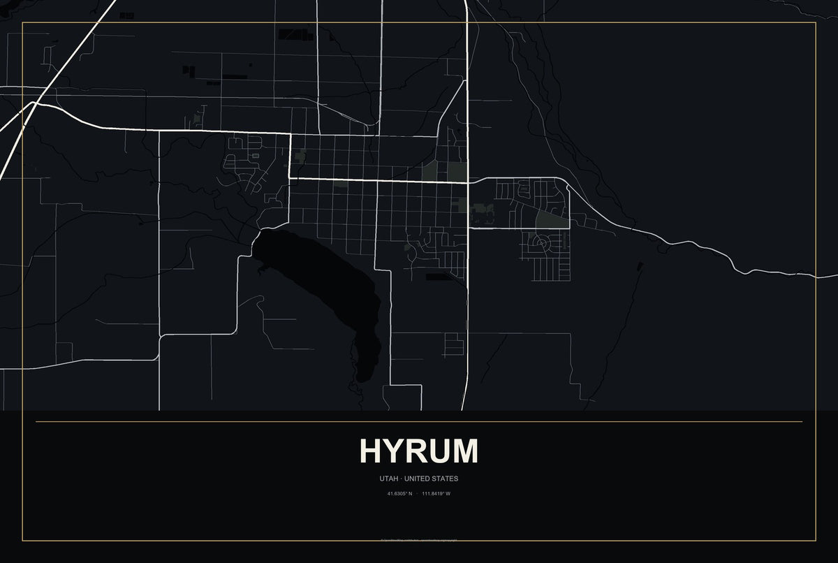 Hyrum, Utah City Map Aluminum Sign in Metropolitan Noir style