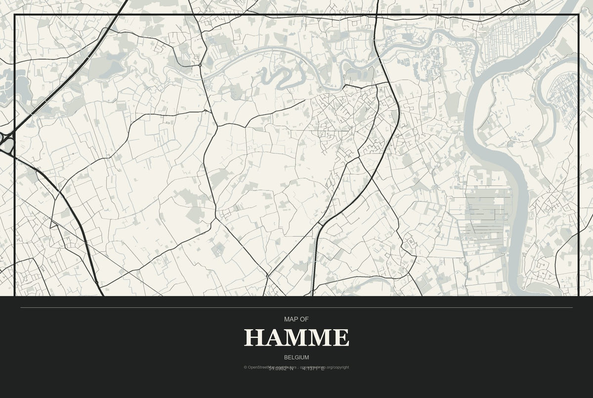 Hamme, Belgium City Map Aluminum Sign in Museum Plaque style