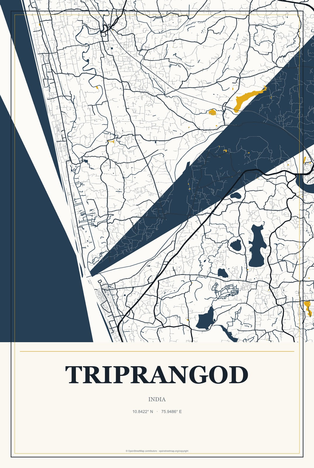 Triprangod, India City Map Aluminum Sign in Citrine Modern style