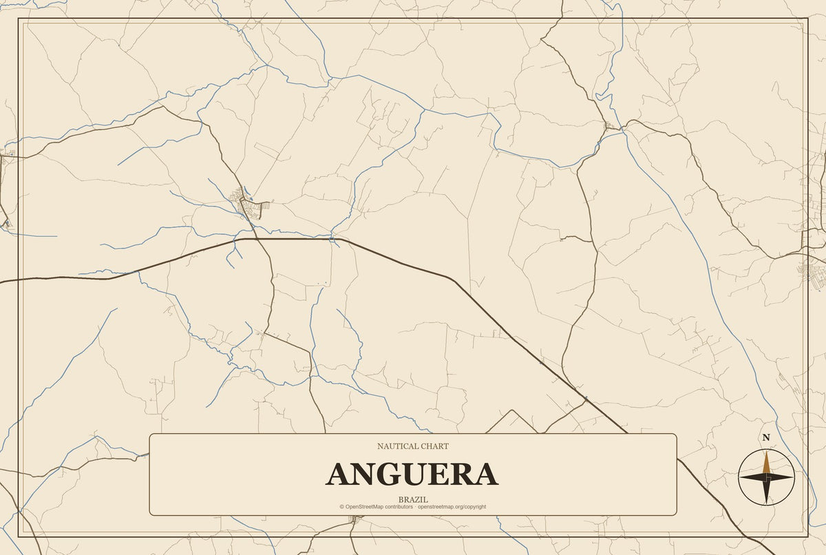 Anguera, Brazil City Map Aluminum Sign in Heritage Nautical style