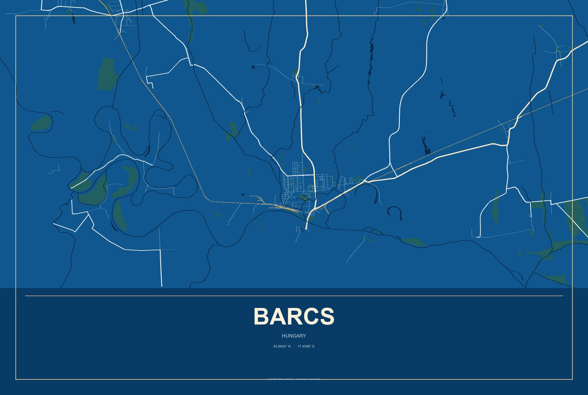 Barcs, Hungary City Map Aluminum Sign in Harbor Cobalt style