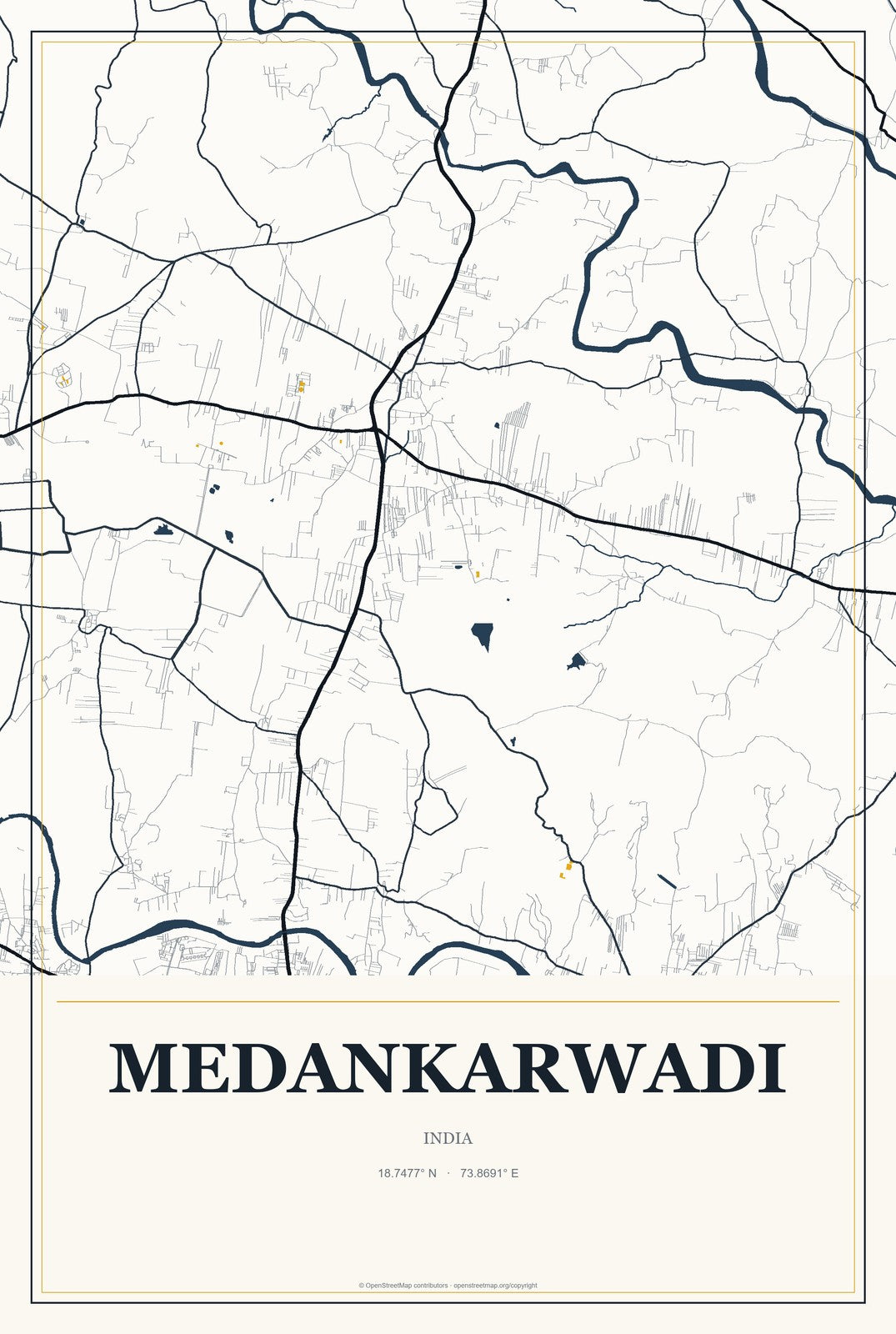 Medankarwadi, India City Map Aluminum Sign in Citrine Modern style