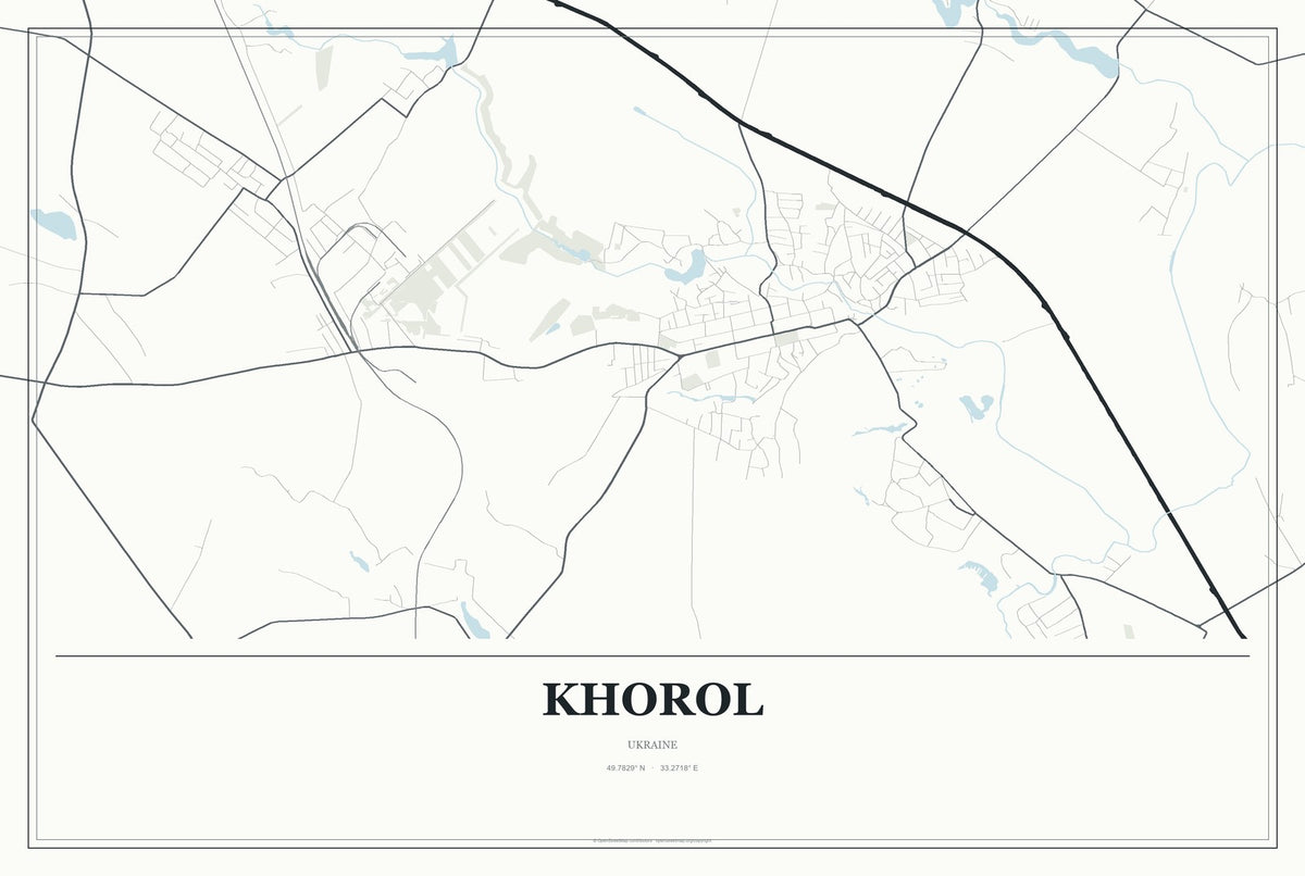 Khorol, Ukraine City Map Aluminum Sign in Gallery Air style