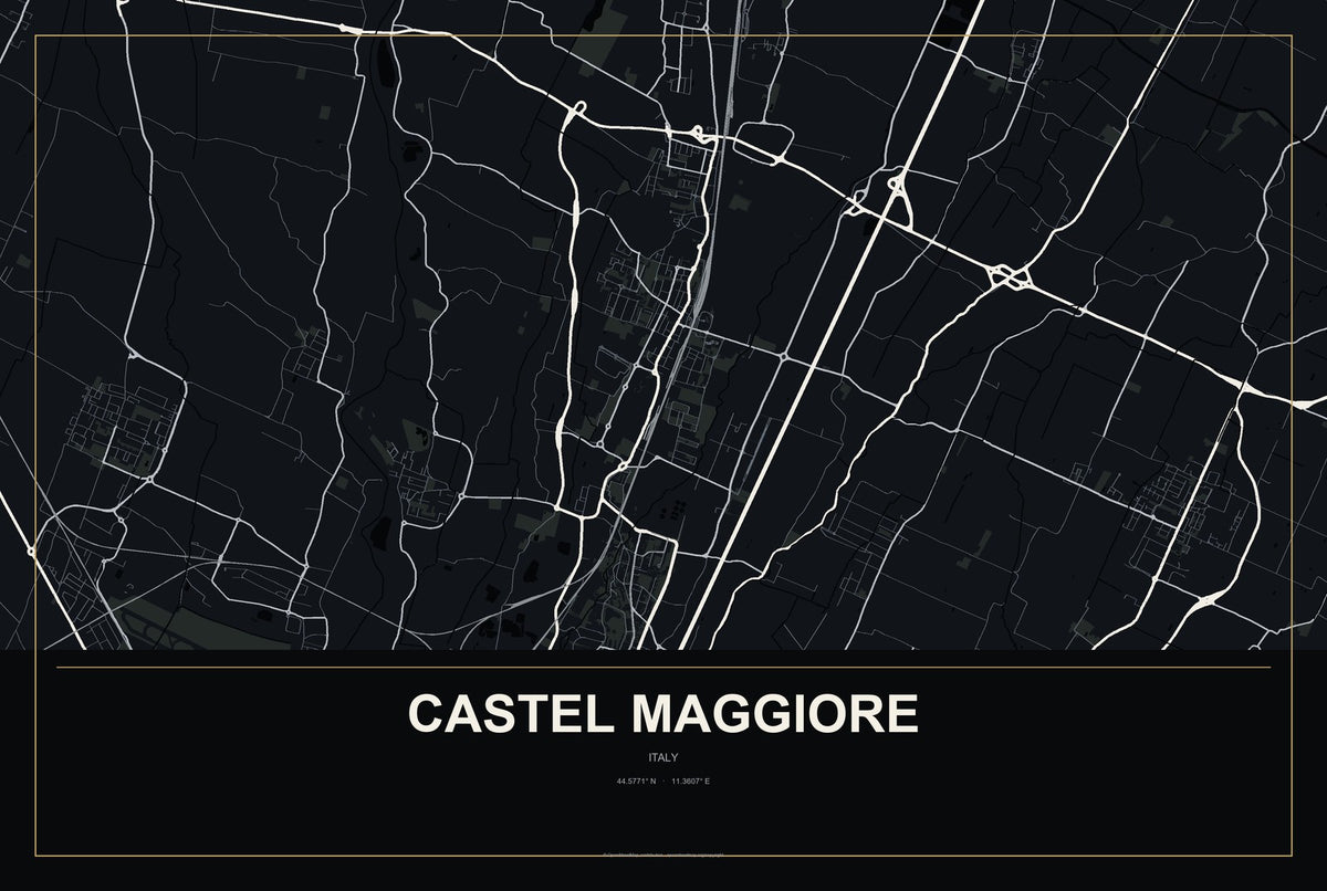 Castel Maggiore, Italy City Map Aluminum Sign in Metropolitan Noir style