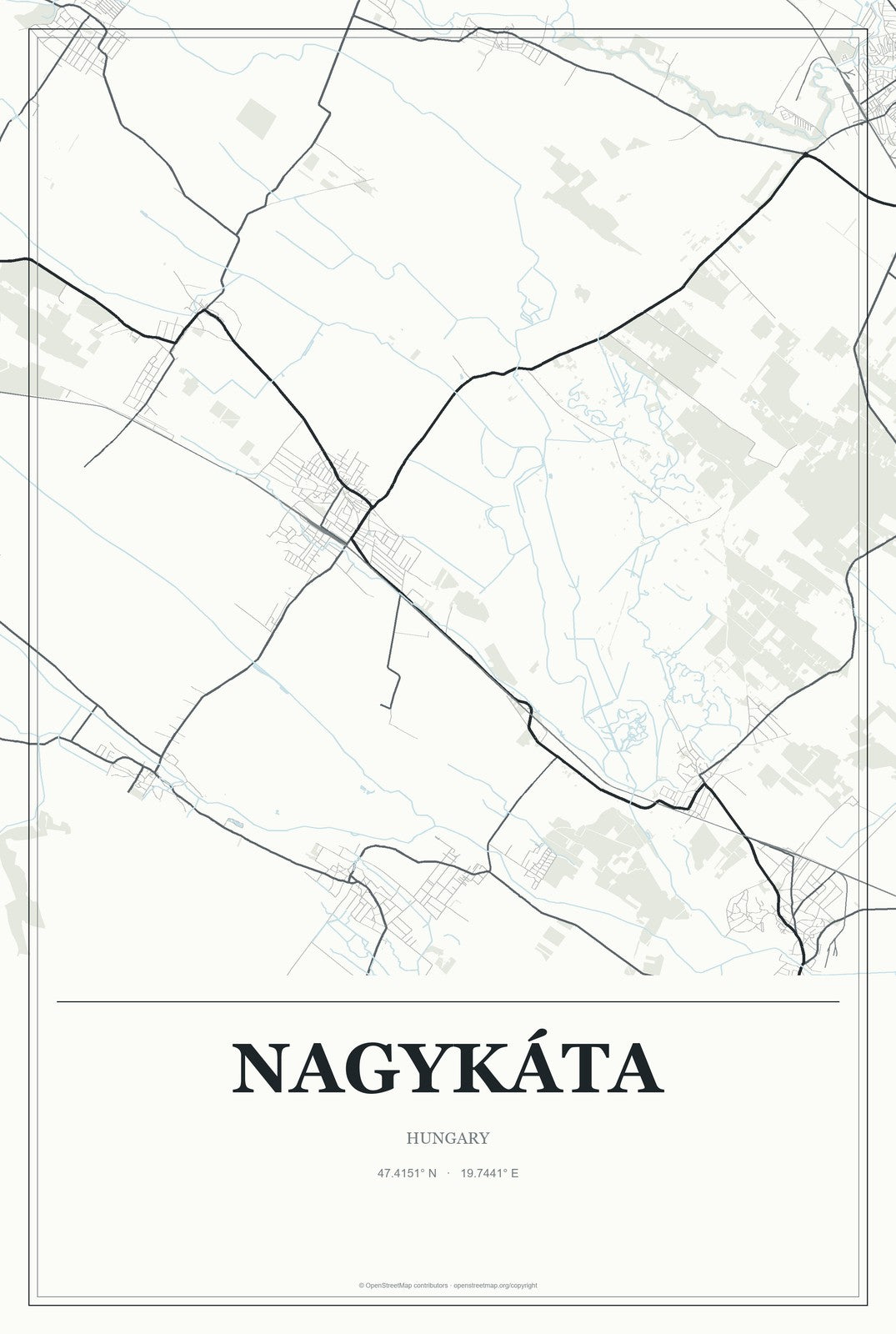Nagykáta, Hungary City Map Aluminum Sign in Gallery Air style