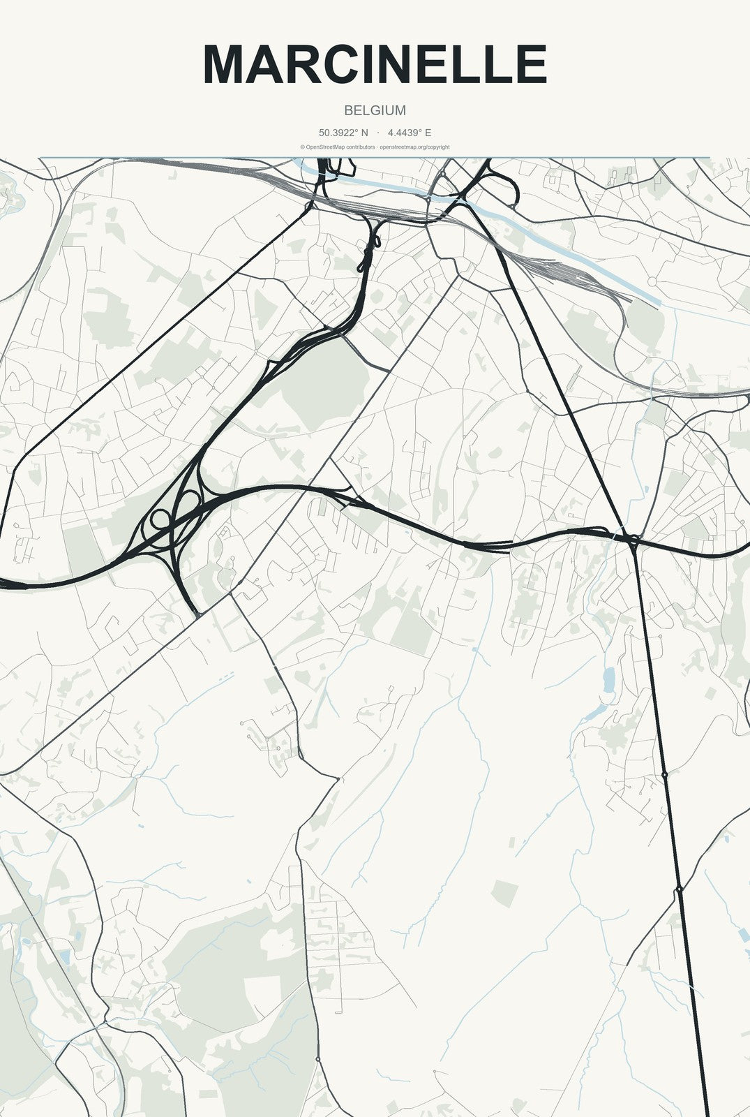 Marcinelle, Belgium City Map Aluminum Sign in Headline Atlas style