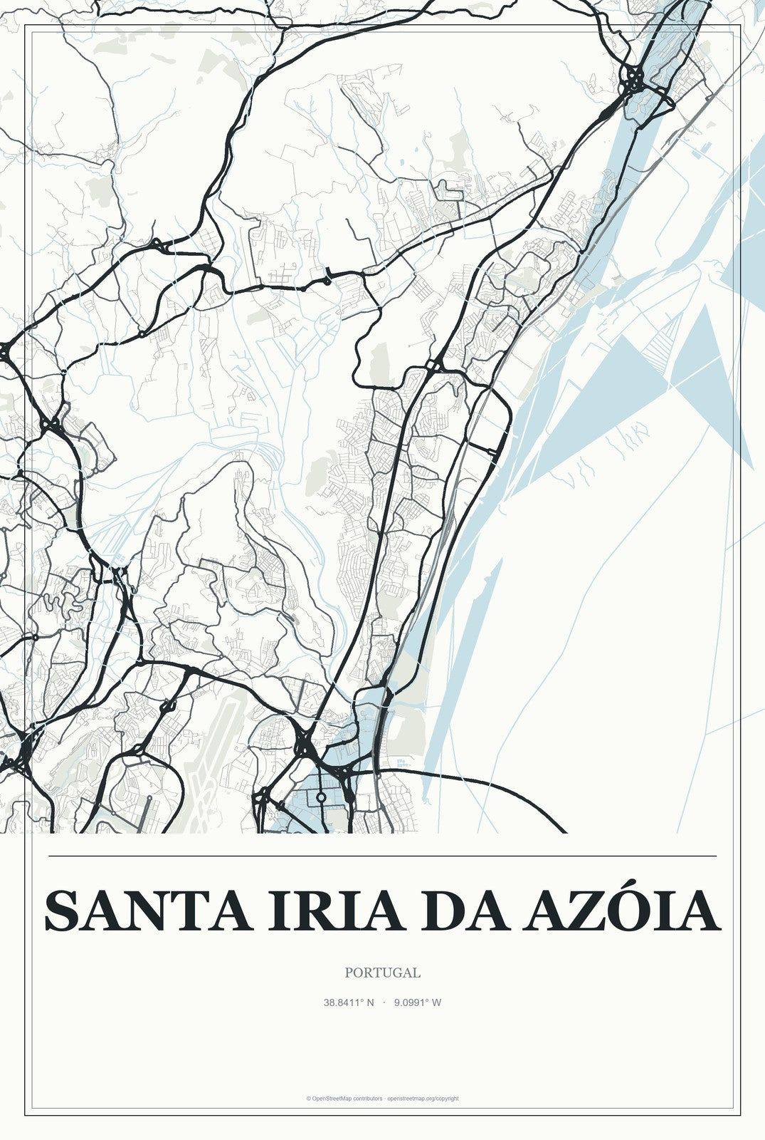Santa Iria da Azóia, Portugal City Map Aluminum Sign in Gallery Air style