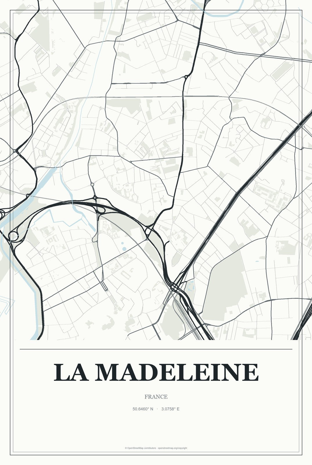 La Madeleine, France City Map Aluminum Sign in Gallery Air style