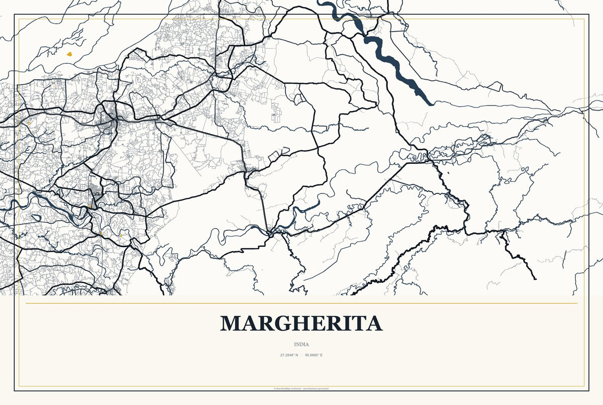 Margherita, India City Map Aluminum Sign in Citrine Modern style