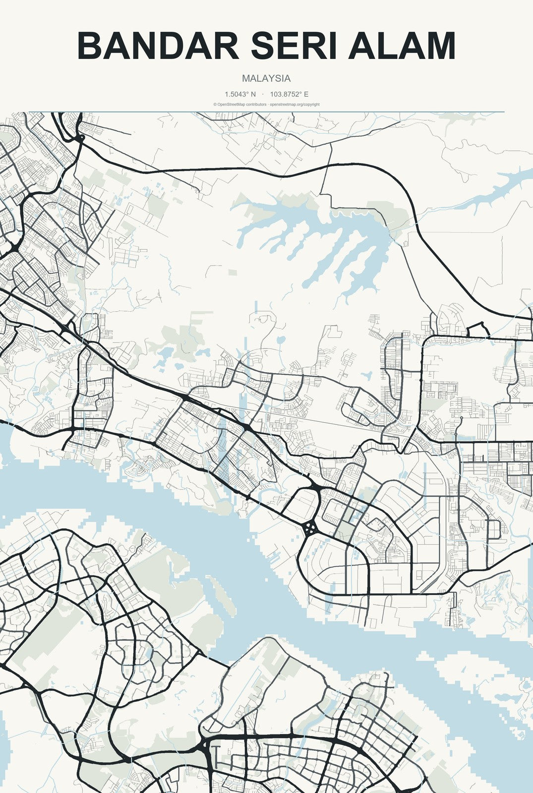Bandar Seri Alam, Malaysia City Map Aluminum Sign in Headline Atlas style