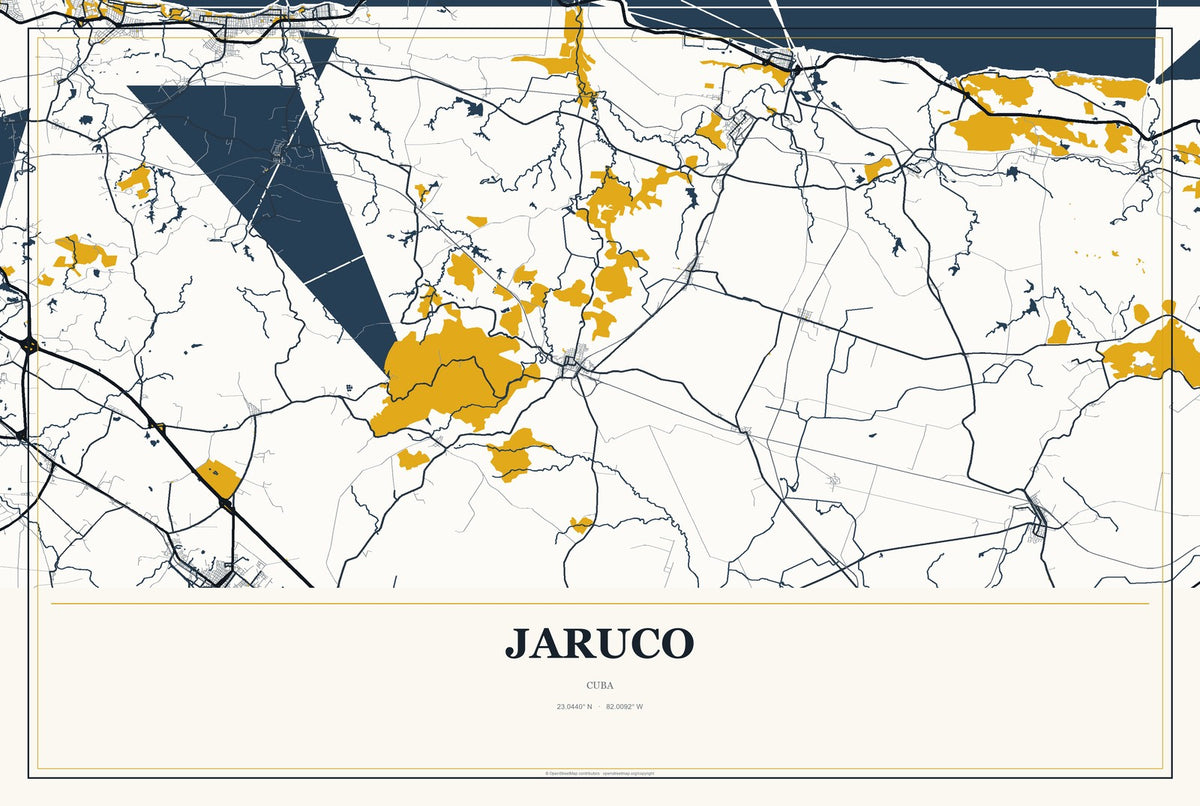 Jaruco, Cuba City Map Aluminum Sign in Citrine Modern style