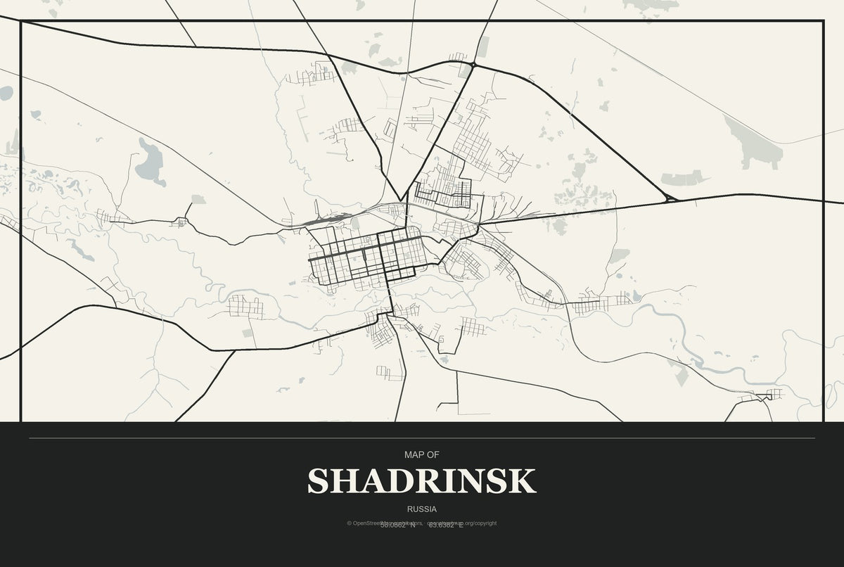 Shadrinsk, Russia City Map Aluminum Sign in Museum Plaque style