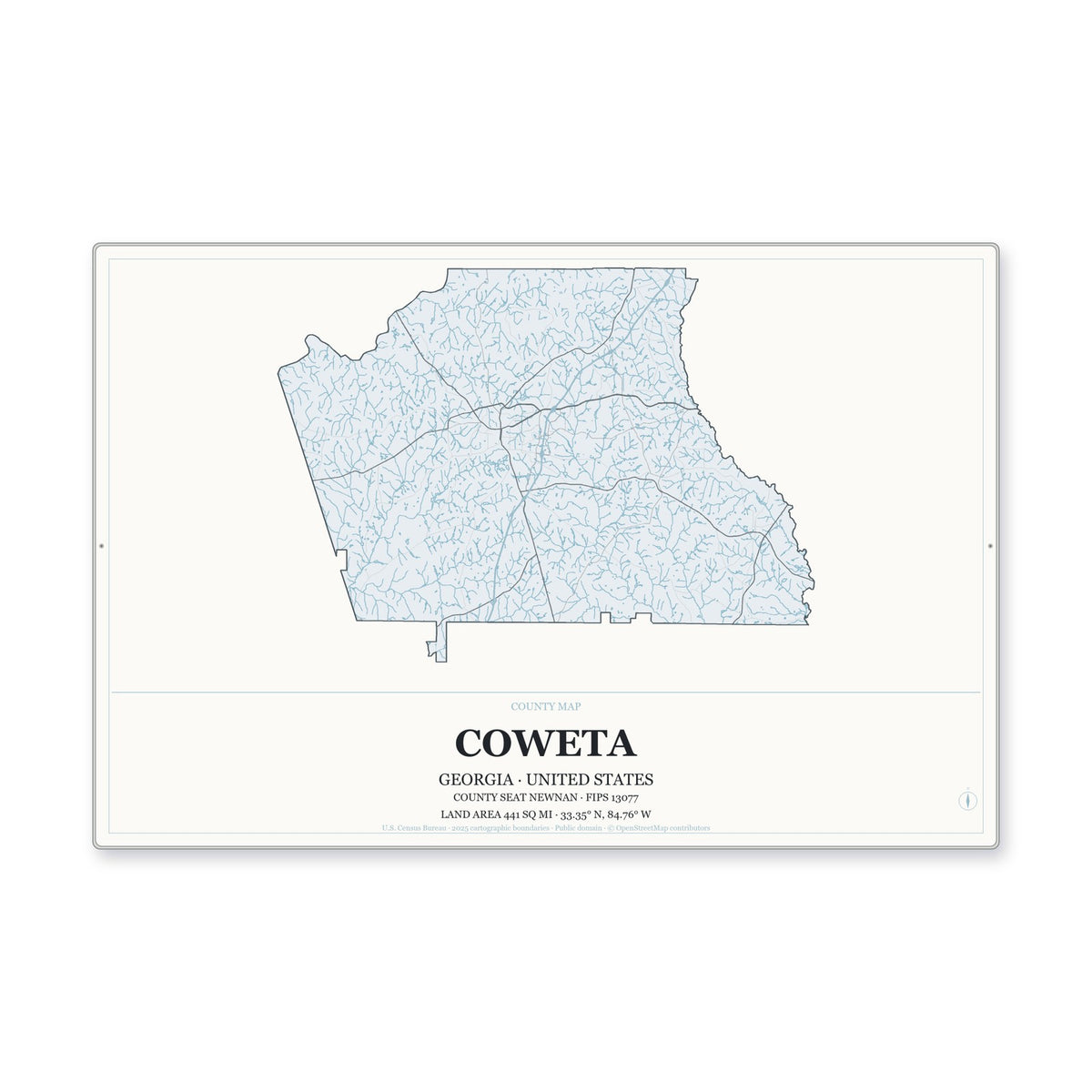 Coweta County, Georgia Map Aluminum Sign in Gallery Air style