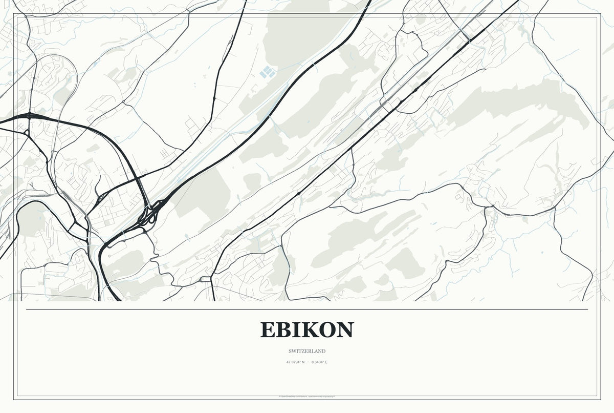 Ebikon, Switzerland City Map Aluminum Sign in Gallery Air style