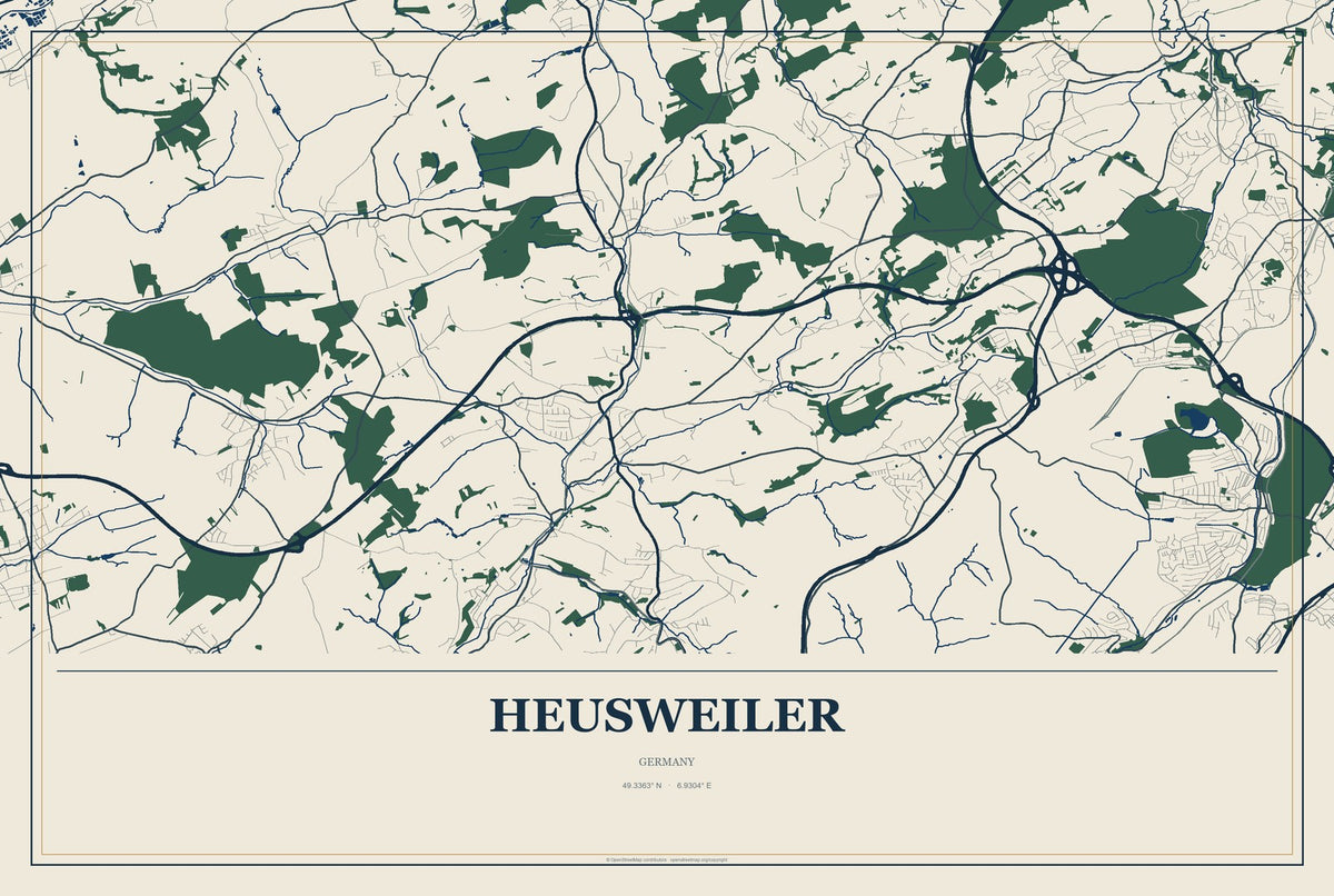Heusweiler, Germany City Map Aluminum Sign in Coastal Cutout style