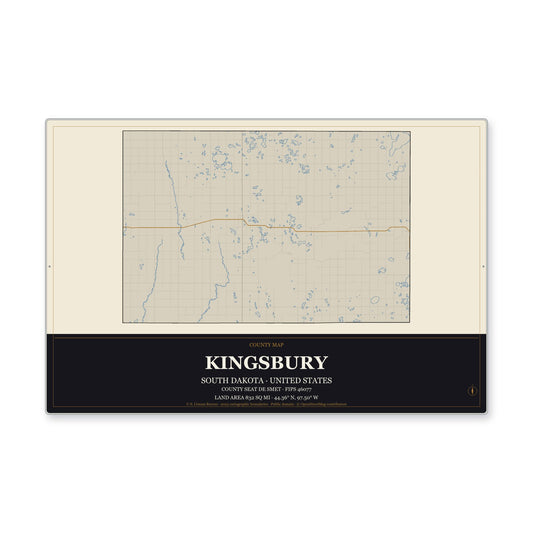 Kingsbury County, South Dakota Map Aluminum Sign in Museum Plaque style