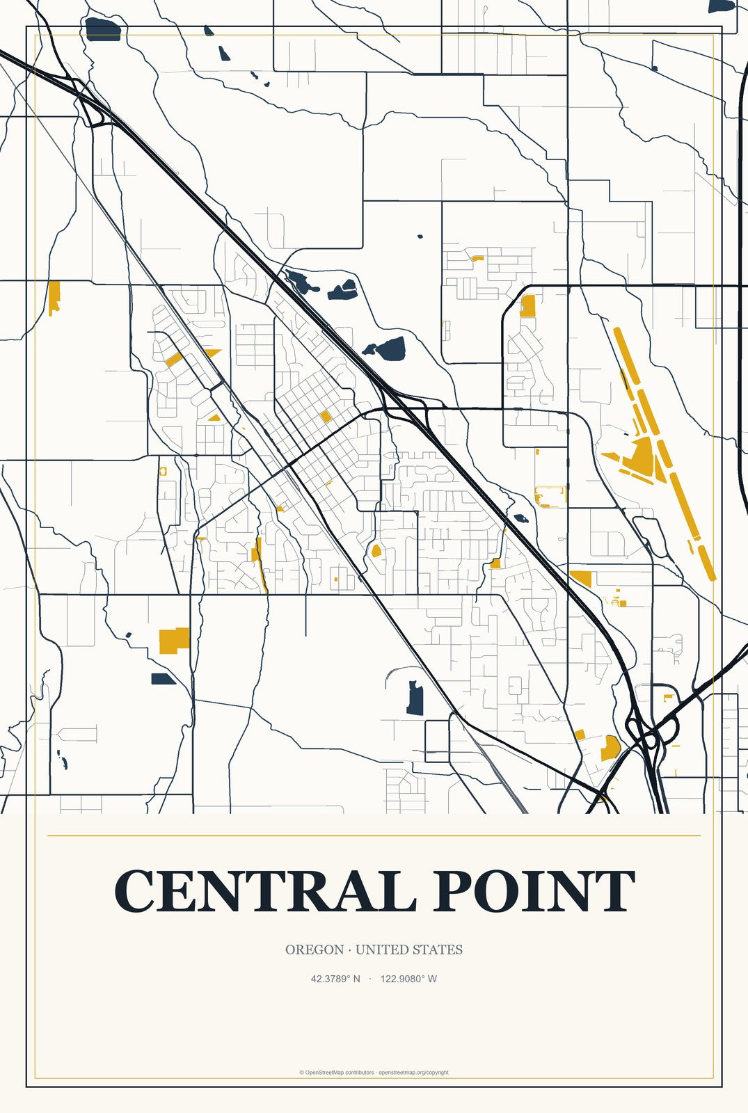 Central Point, Oregon City Map Aluminum Sign in Citrine Modern style