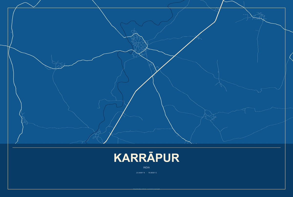 Karrāpur, India City Map Aluminum Sign in Harbor Cobalt style