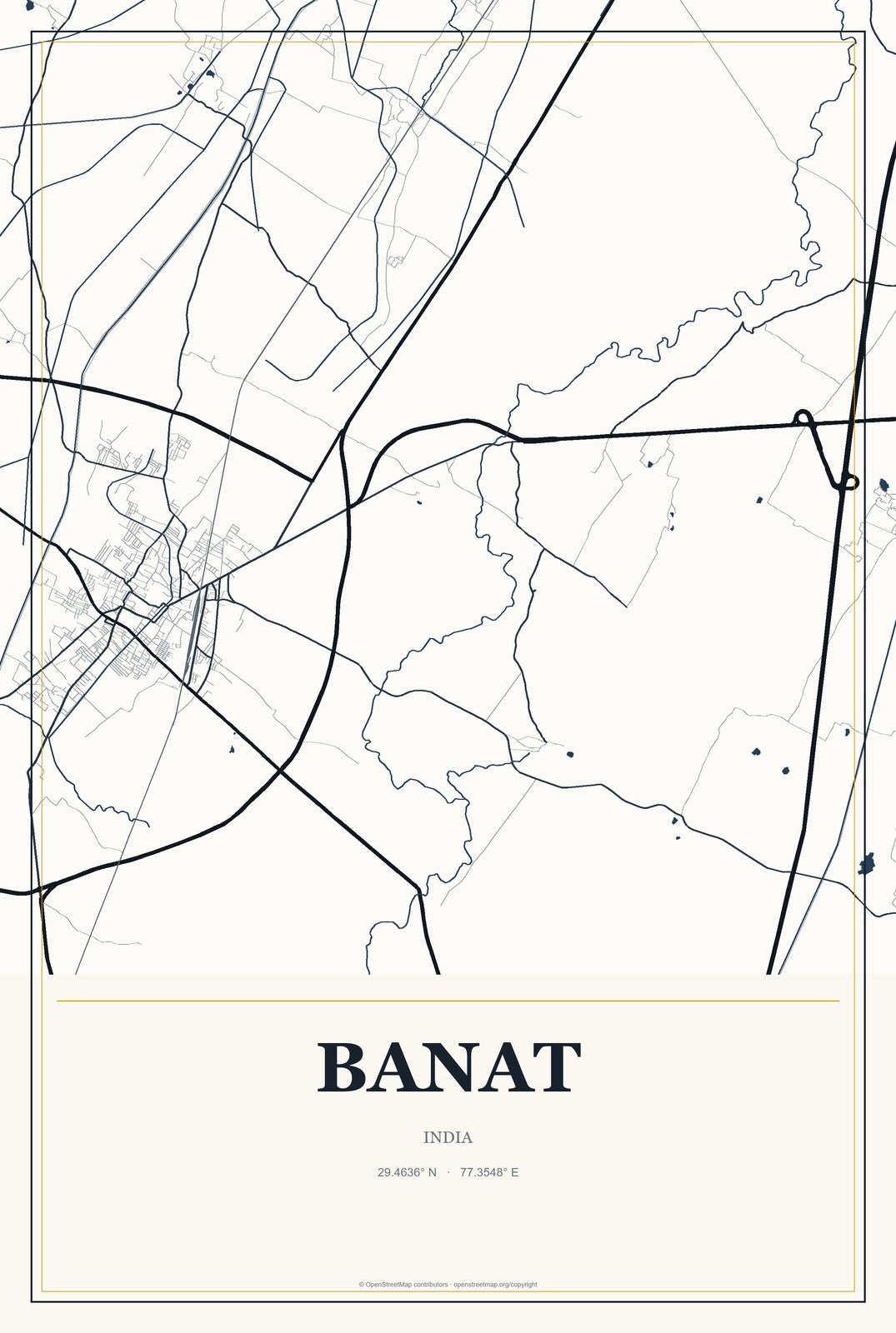Banat, India City Map Aluminum Sign in Citrine Modern style