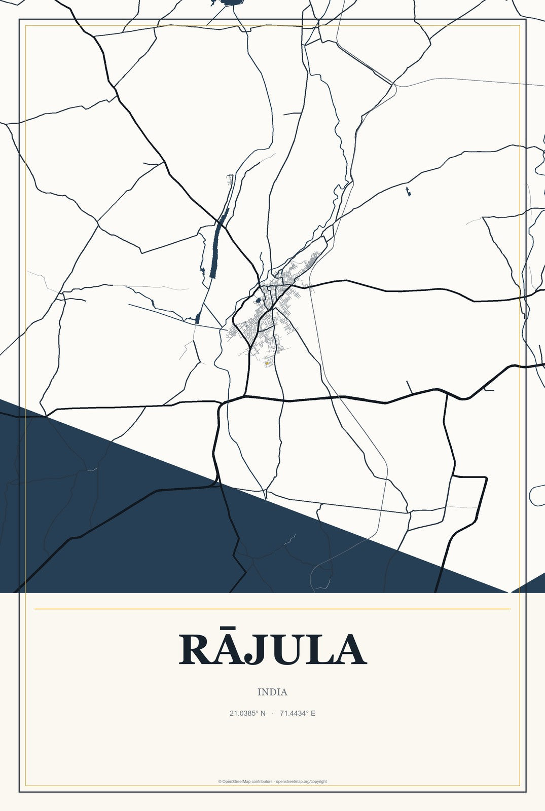 Rājula, India City Map Aluminum Sign in Citrine Modern style