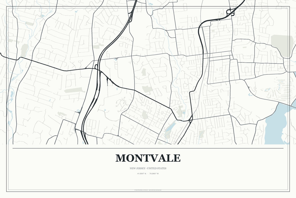 Montvale, New Jersey City Map Aluminum Sign in Gallery Air style
