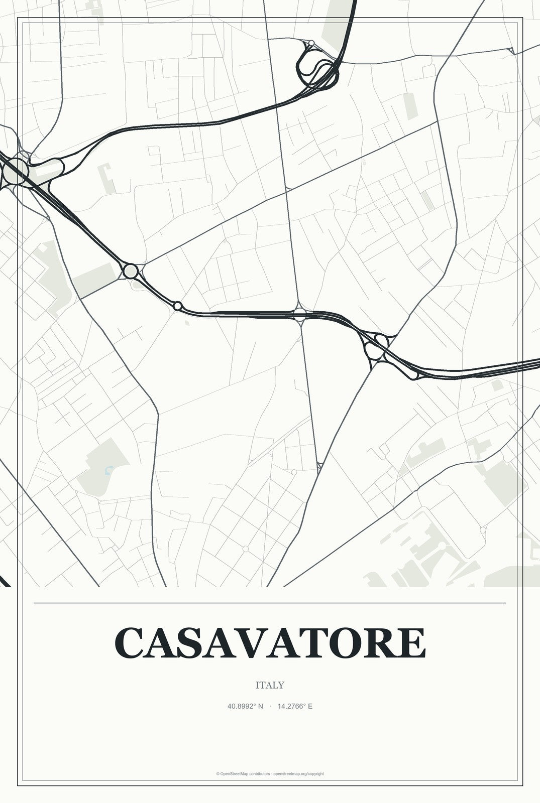 Casavatore, Italy City Map Aluminum Sign in Gallery Air style