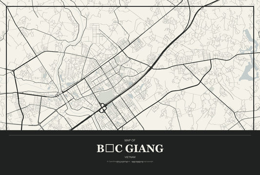 Bắc Giang, Vietnam City Map Aluminum Sign in Museum Plaque style