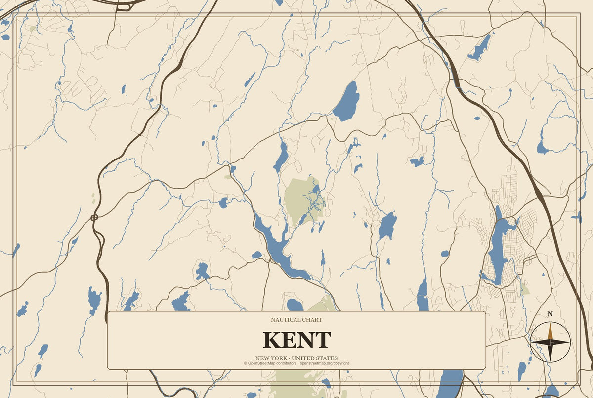 Kent, New York City Map Aluminum Sign in Heritage Nautical style