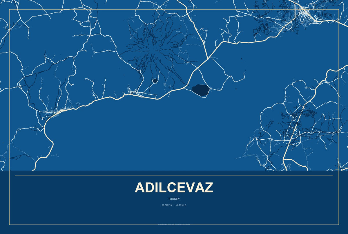Adilcevaz, Turkey City Map Aluminum Sign in Harbor Cobalt style