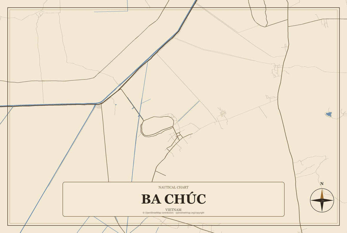 Ba Chúc, Vietnam City Map Aluminum Sign in Heritage Nautical style